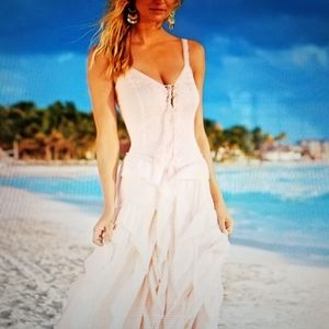 venus lace up ruffle maxi dress